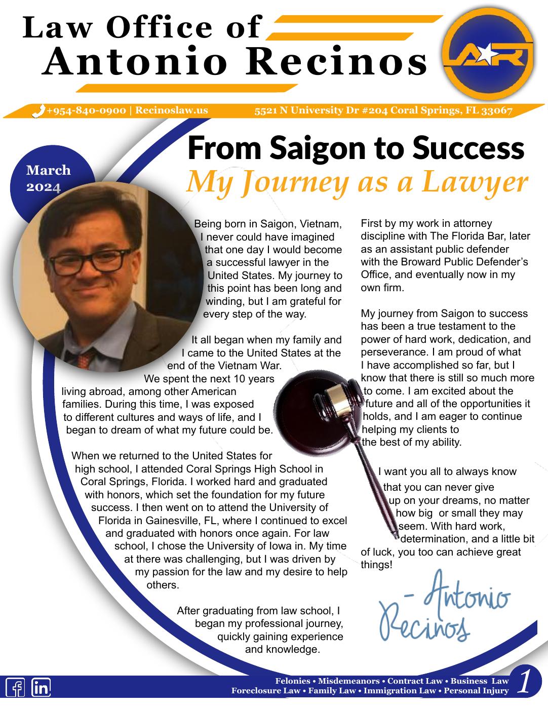 Cover of the Antonio Recinos — March 2024 newsletter